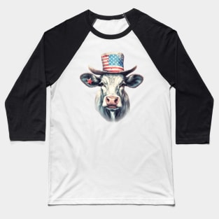 4th of July Cow Portrait Baseball T-Shirt